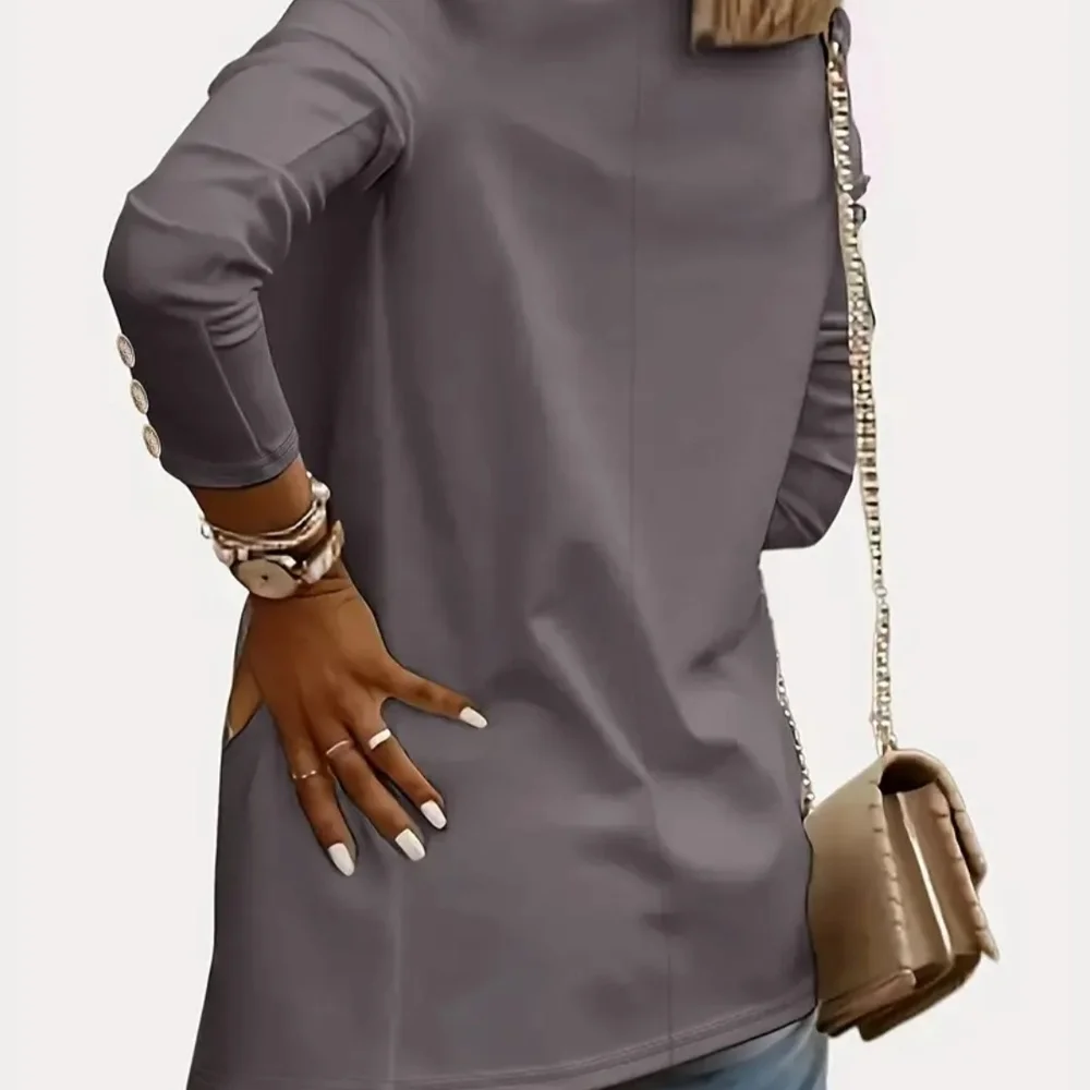 Women's Gray Blazer with Gold Button Accents - Picture 2 of 3